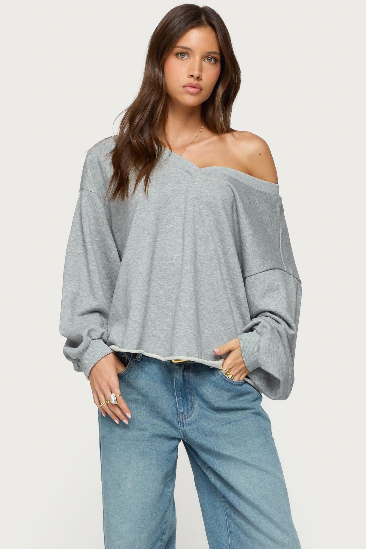 Winfred Oversized V Neck Sweatshirt - Cotton Polyester Blend