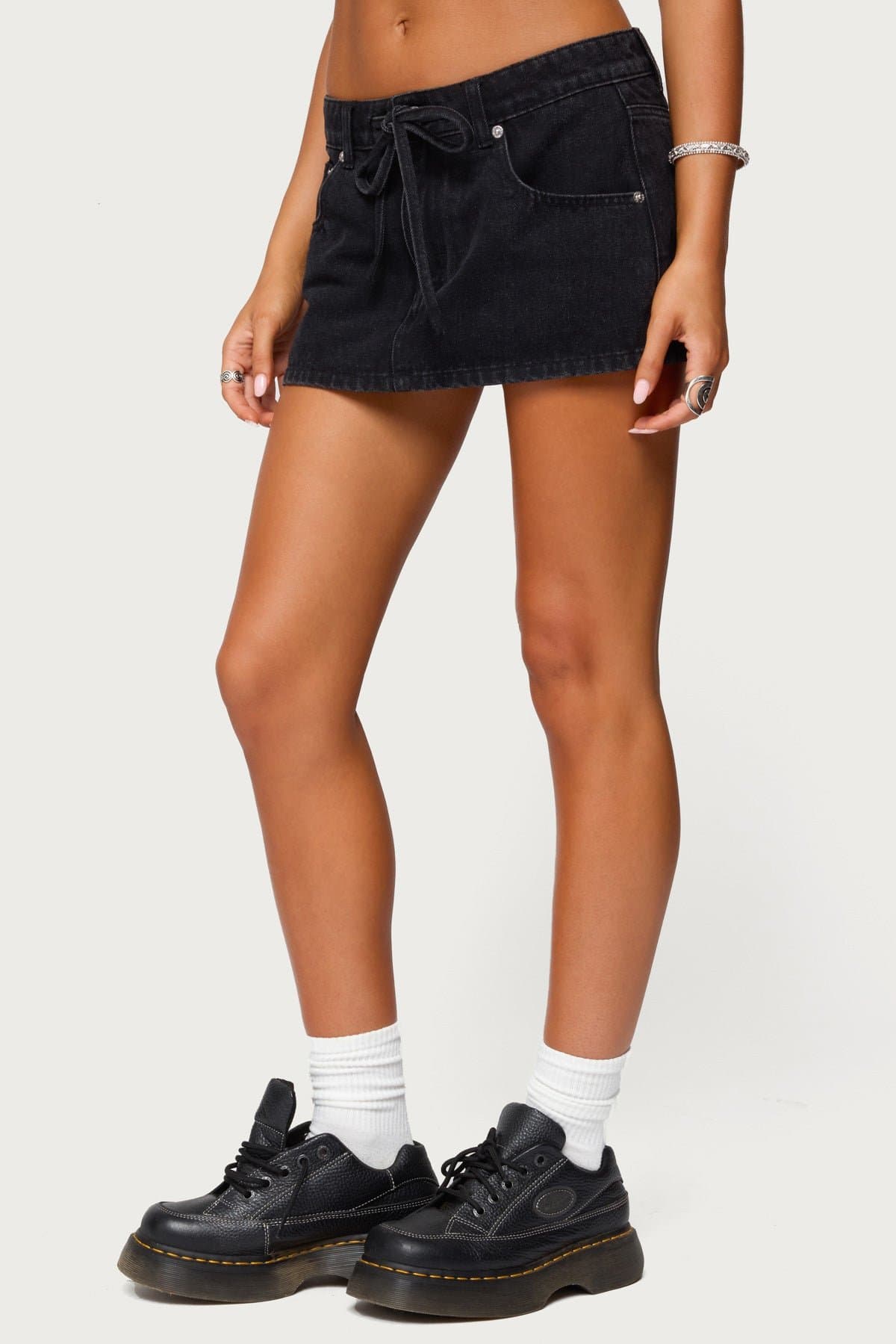Ziggie Tie Front Denim Mini Skort - 100% Cotton