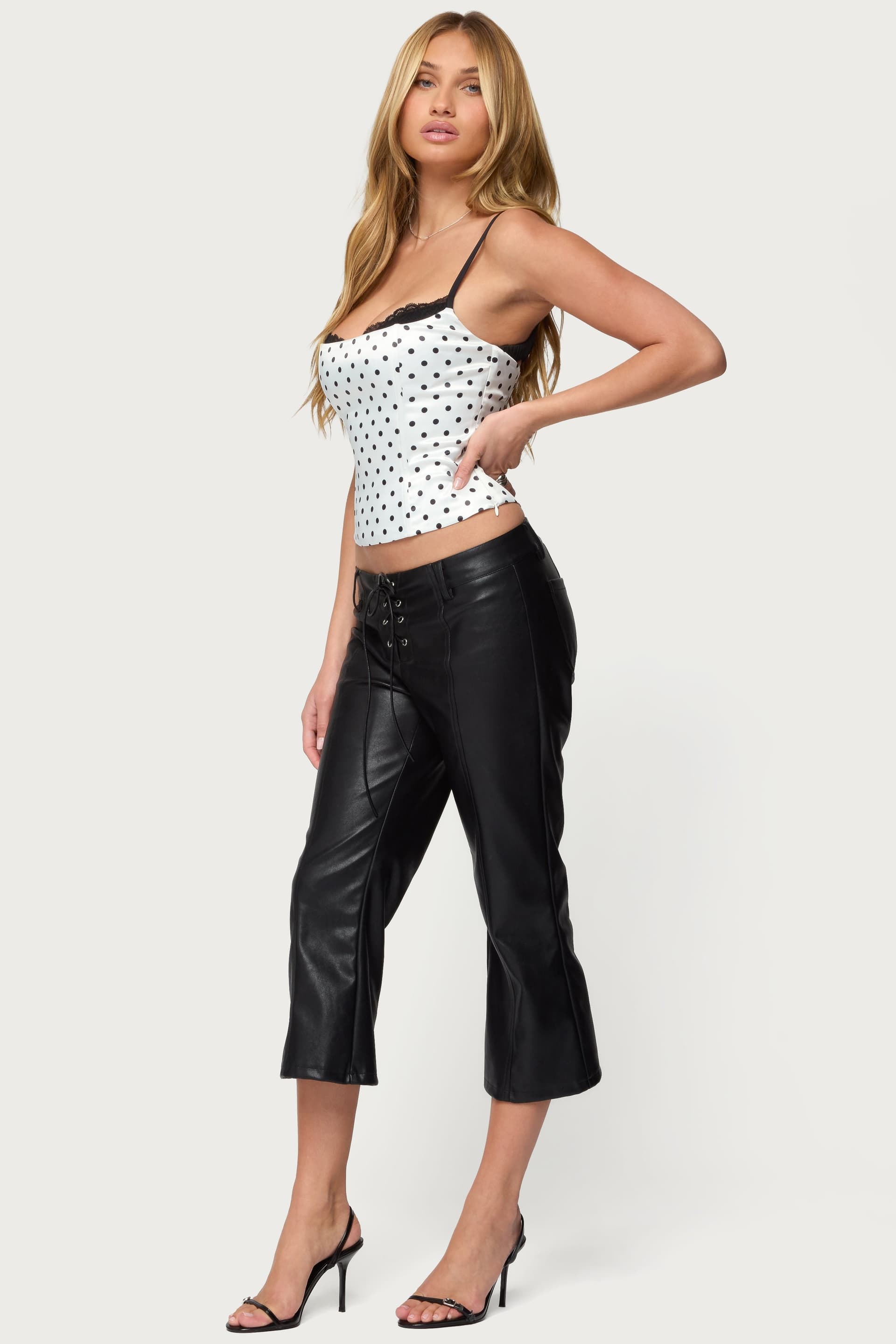 Polka Dot Layered Lacey Bra Corset with Adjustable Straps, Boned Bodice, Side Zip