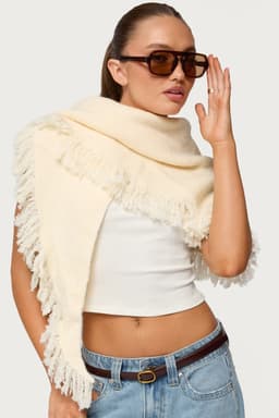 Cornelia Fringed Scarf - Polyester Fringe Hem 70.9" Length 22.4" Width