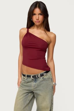 Knotted One Shoulder Asymmetric Top in Polyamide Spandex