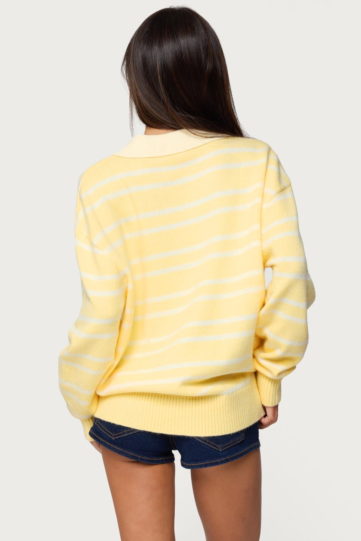 Rilynn Striped Polo Sweater - Oversized Knit Rugby Shirt in Acrylic Polyester Nylon