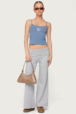 Petite Wide Leg Fold Over Pants 100% Cotton