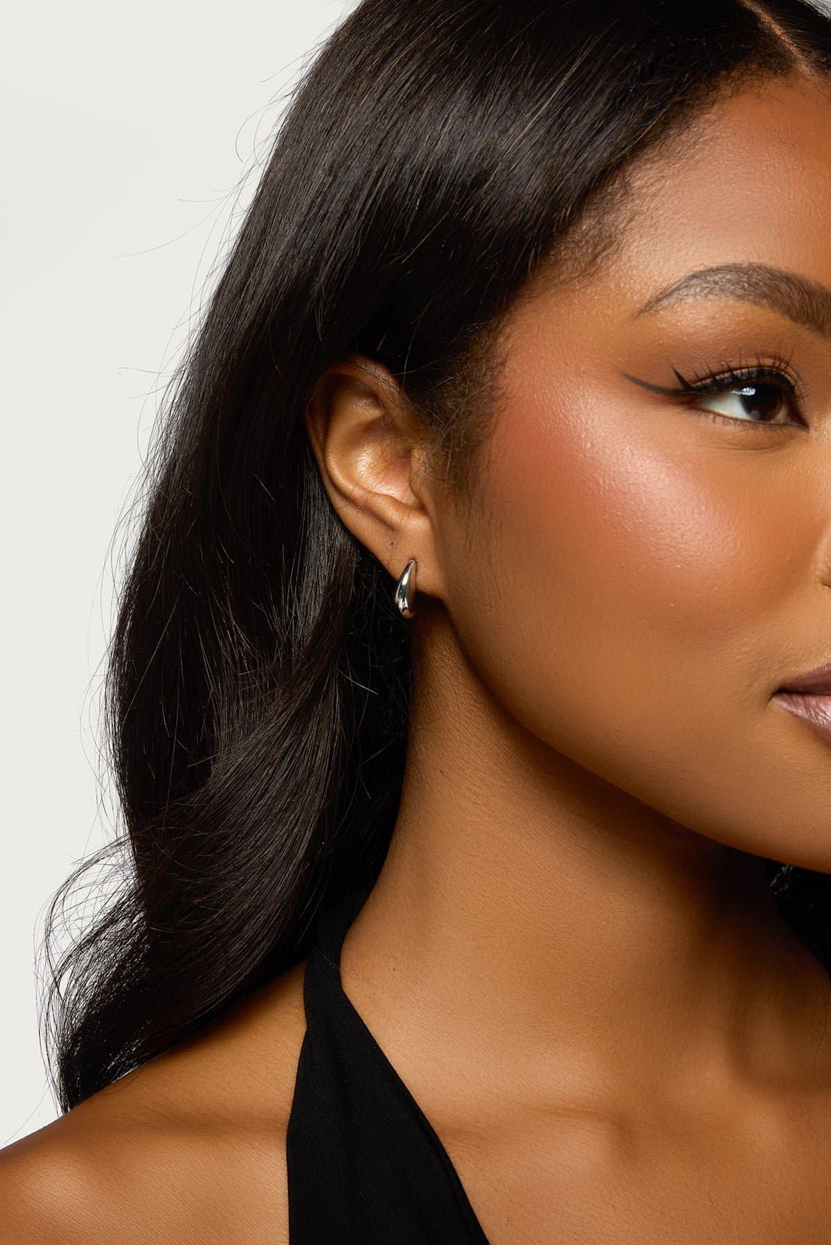 Teardrop Stud Earrings Silver Tone Metal 0.6 Inch Length