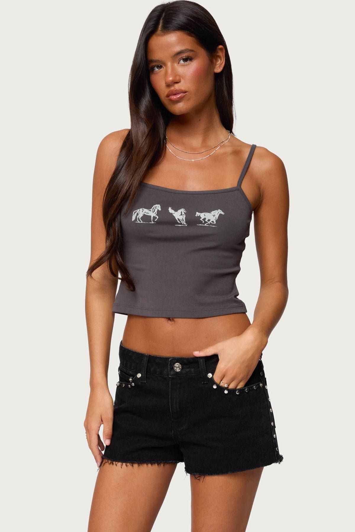 Wild Horses Graphic Tank Top - Cotton Rayon Spandex Adjustable Straps