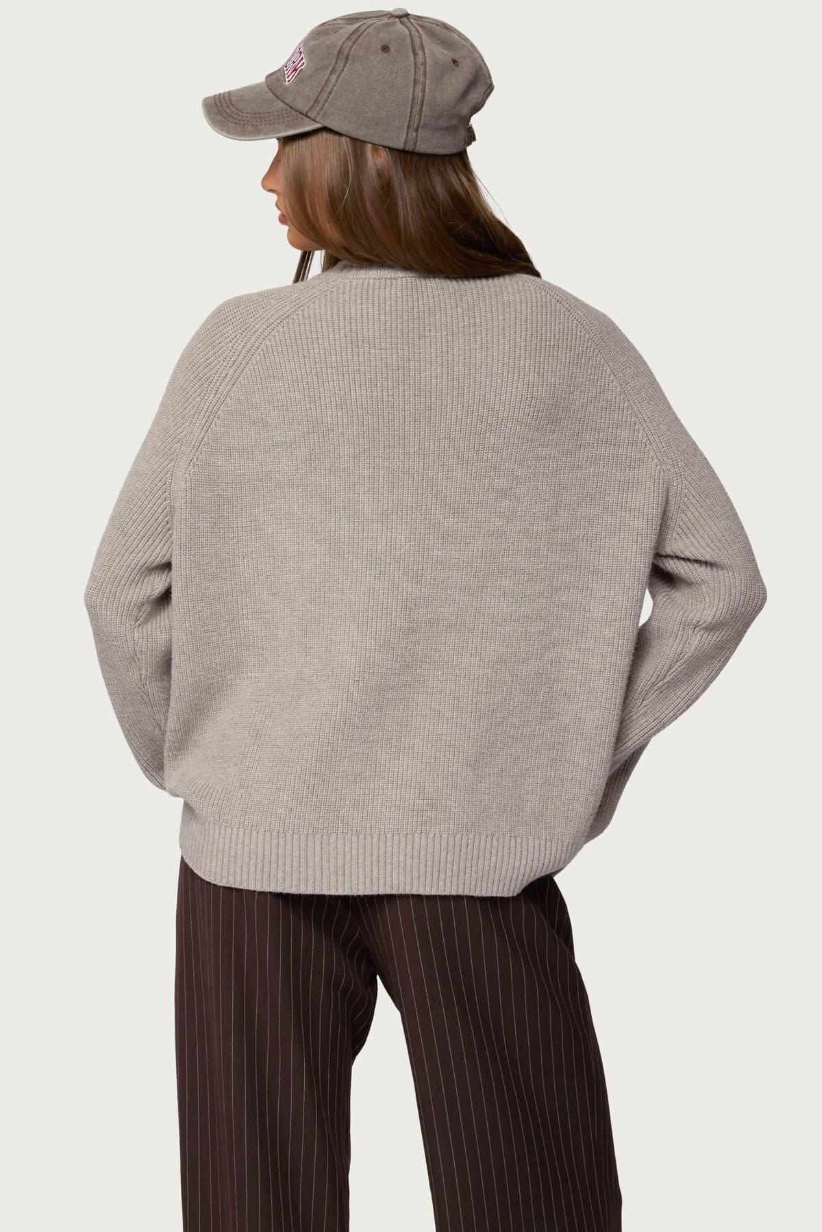 Lavonne Oversized Knit Raglan Sweater in Rayon Polyester Nylon Blend