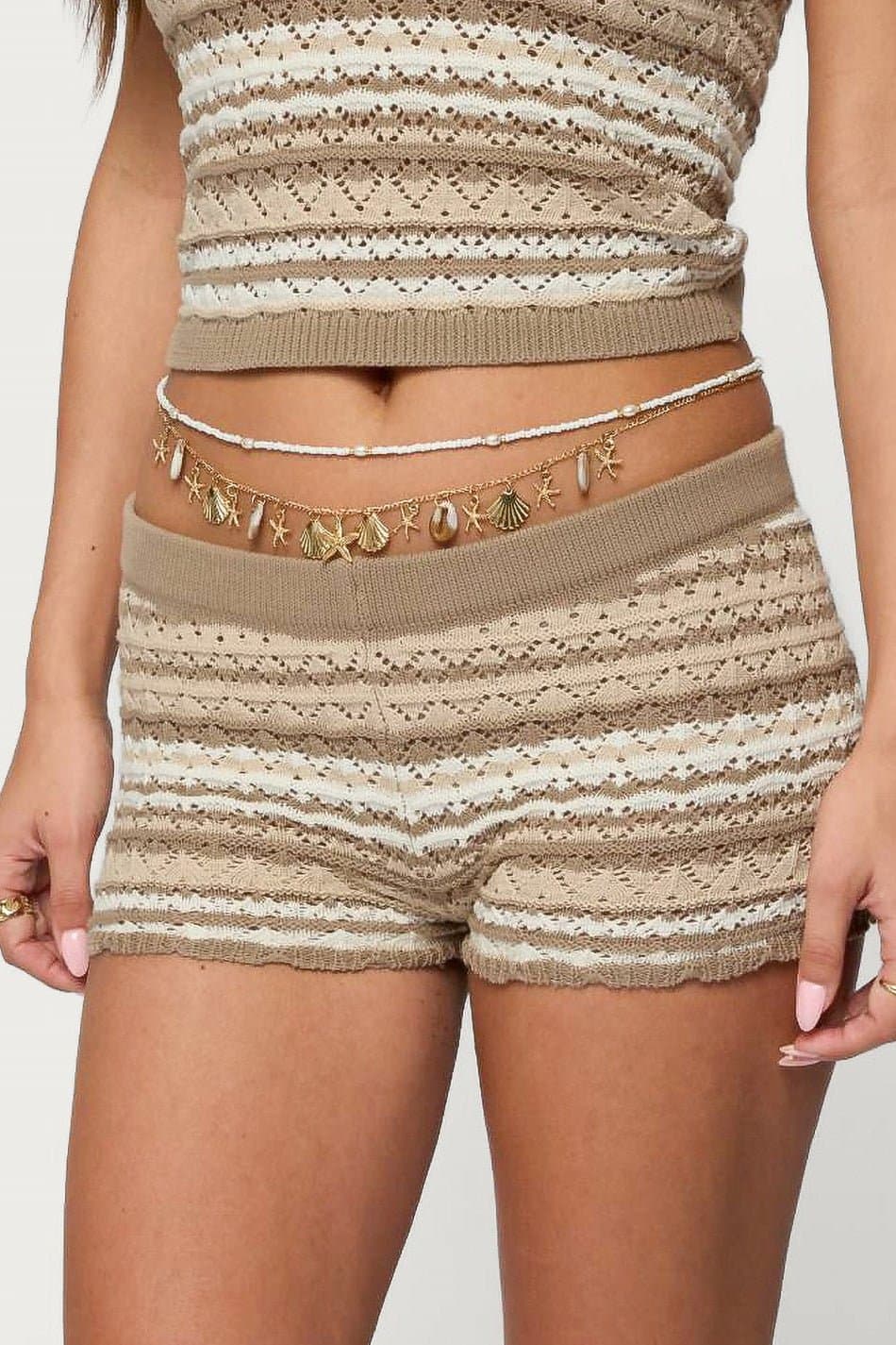 Bead & Coastal Charm Belly Chains Pack of 2 Gold Tone 27.5 Inch