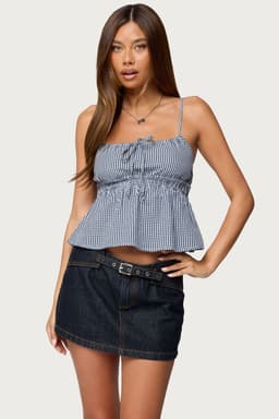 Zahara Gingham Babydoll Top - 100% Cotton, Adjustable Straps, Smocked Underbust