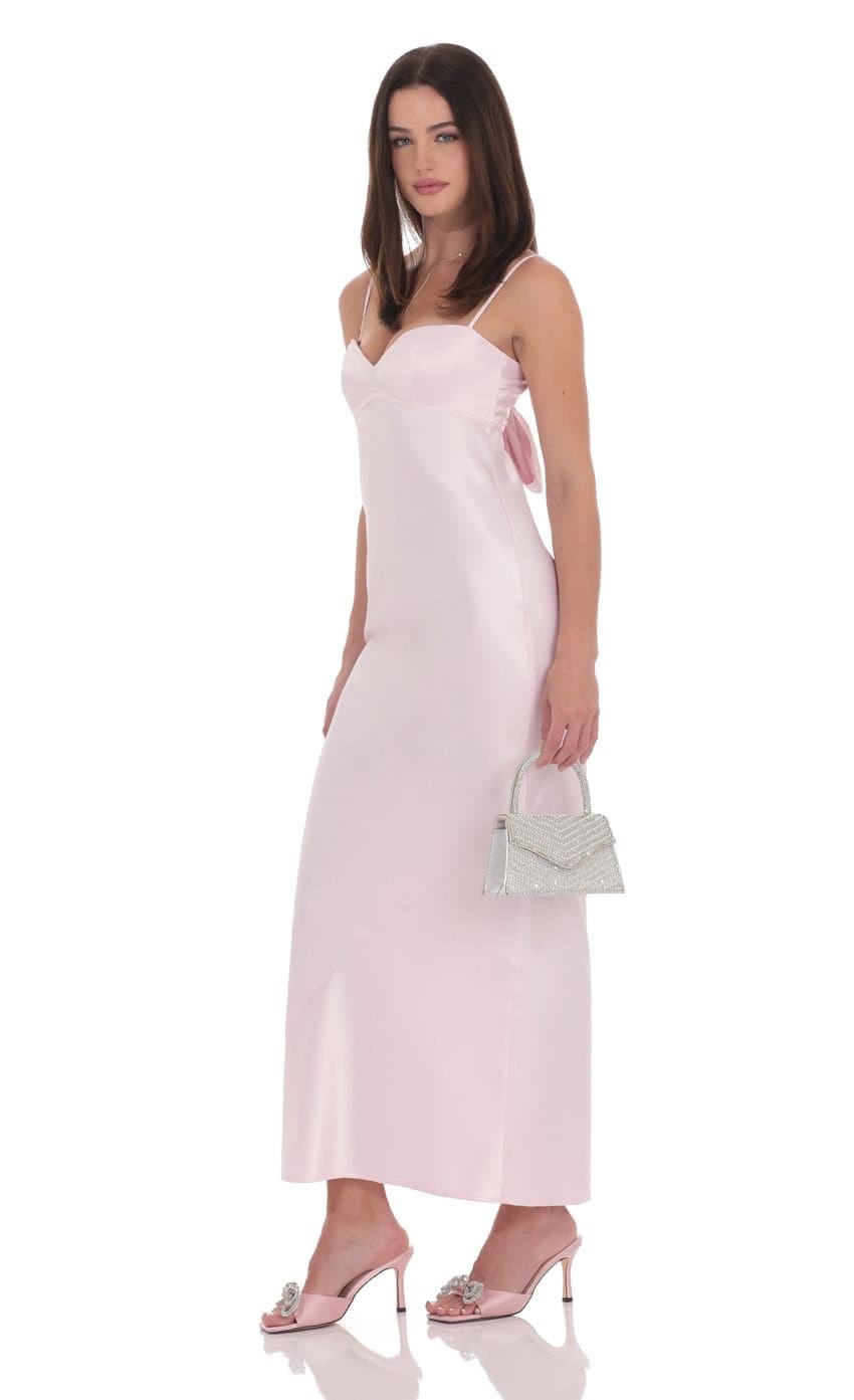 Satin Back Tie Maxi Dress in Pink