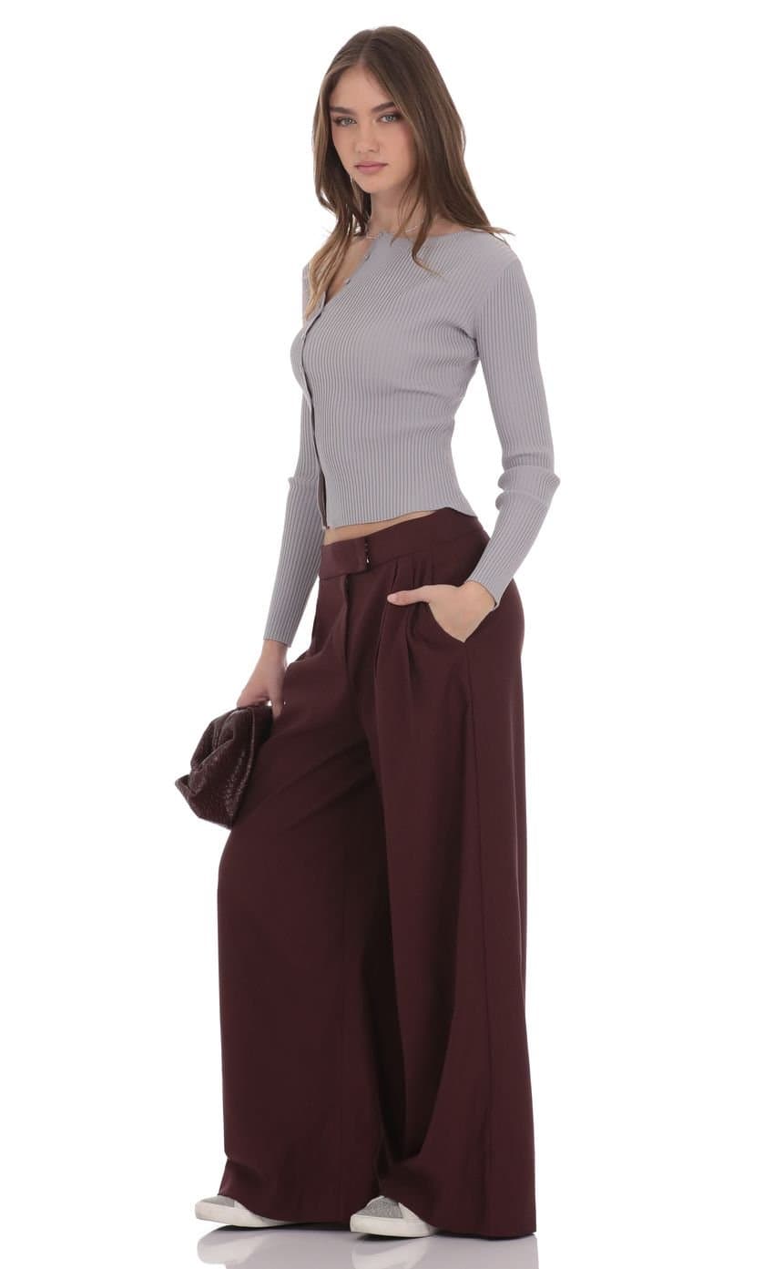 Pleated Baggy Trousers in Burgundy