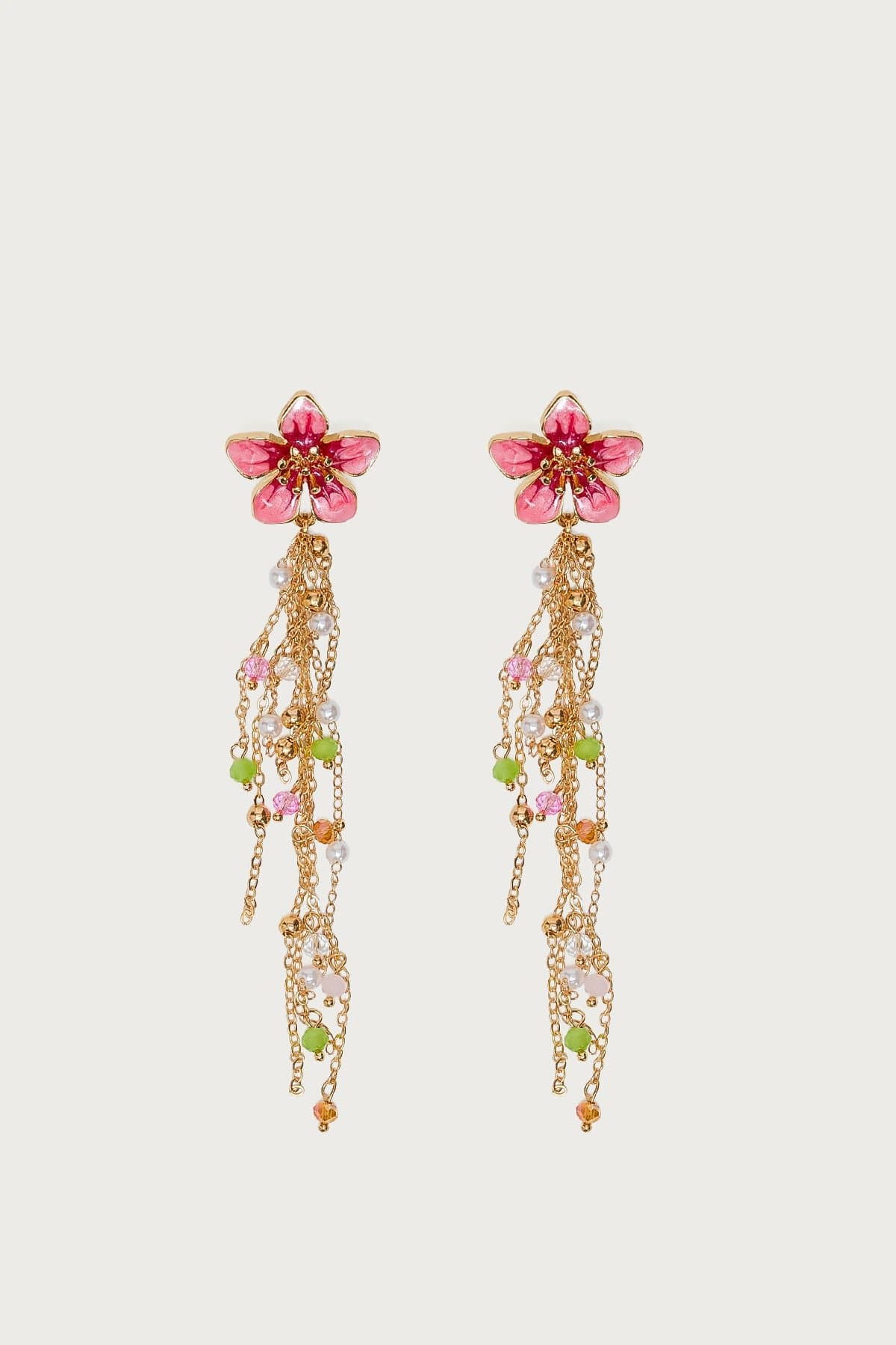 Flower Beaded Dangle Earrings Gold Tone 4.7 Inch Length