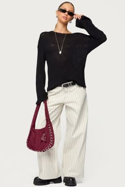 Petite Cory Striped Low Rise Wide Leg Jeans 100% Cotton