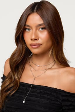 Layered Cascading Necklace with Bead Detailing Silver Tone 14.1 Inch Length