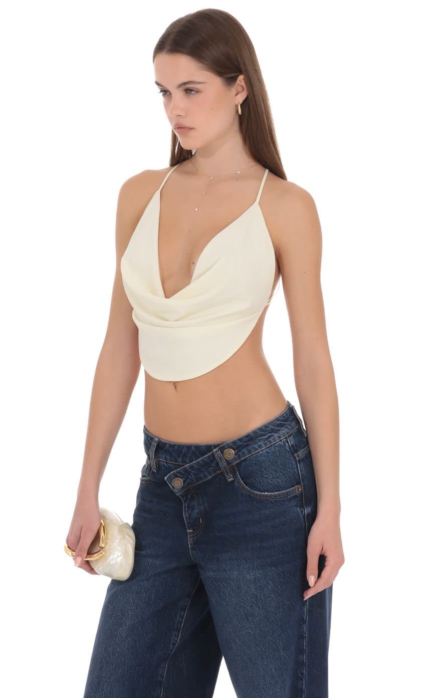 Elvion Drape Halter Top in Cream