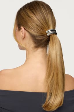 Sleek Double Cuff Hair Tie in Silver Tone Metal, 2.2 Inch Length