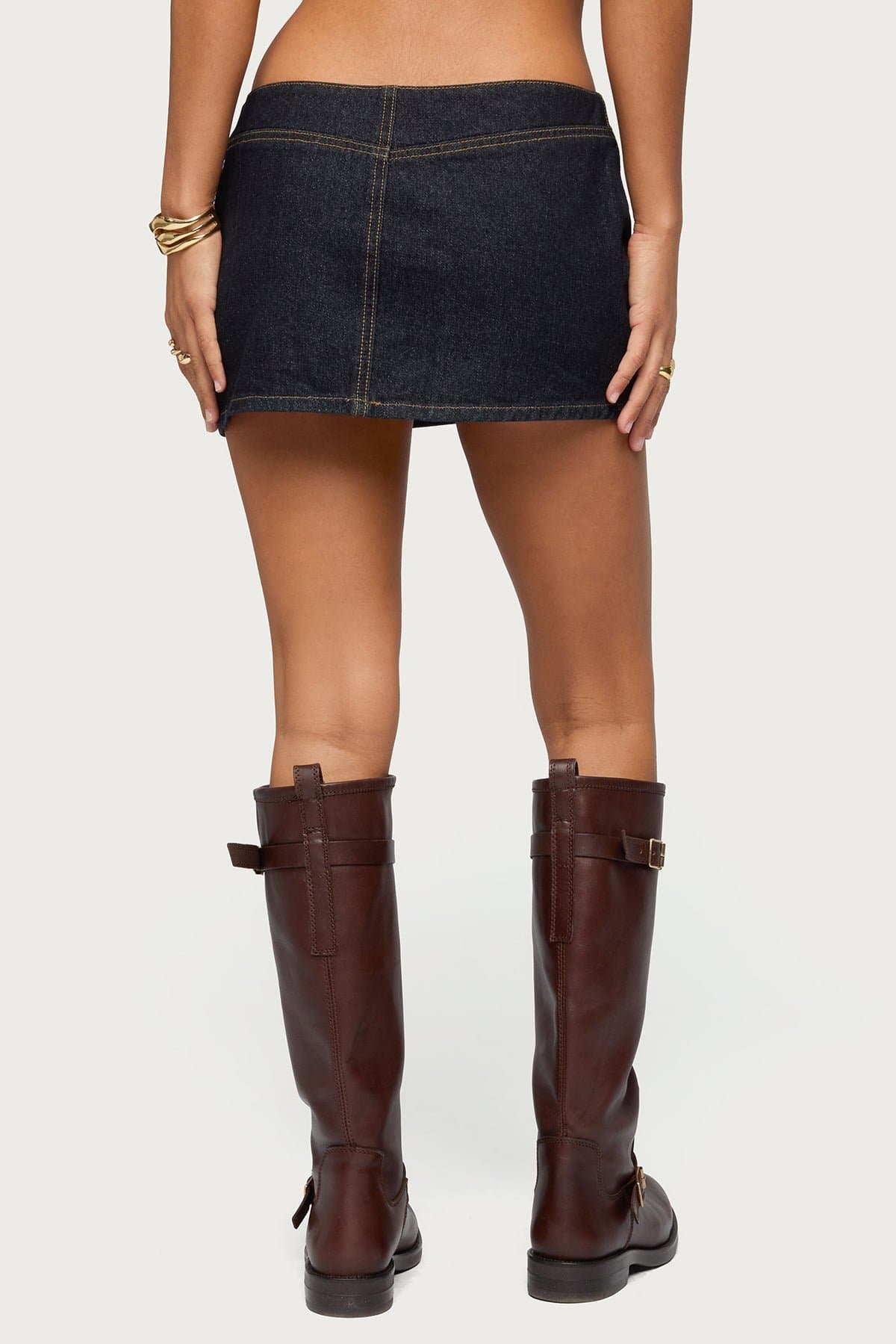 Leire No Waistband Denim Mini Skort - 100% Cotton