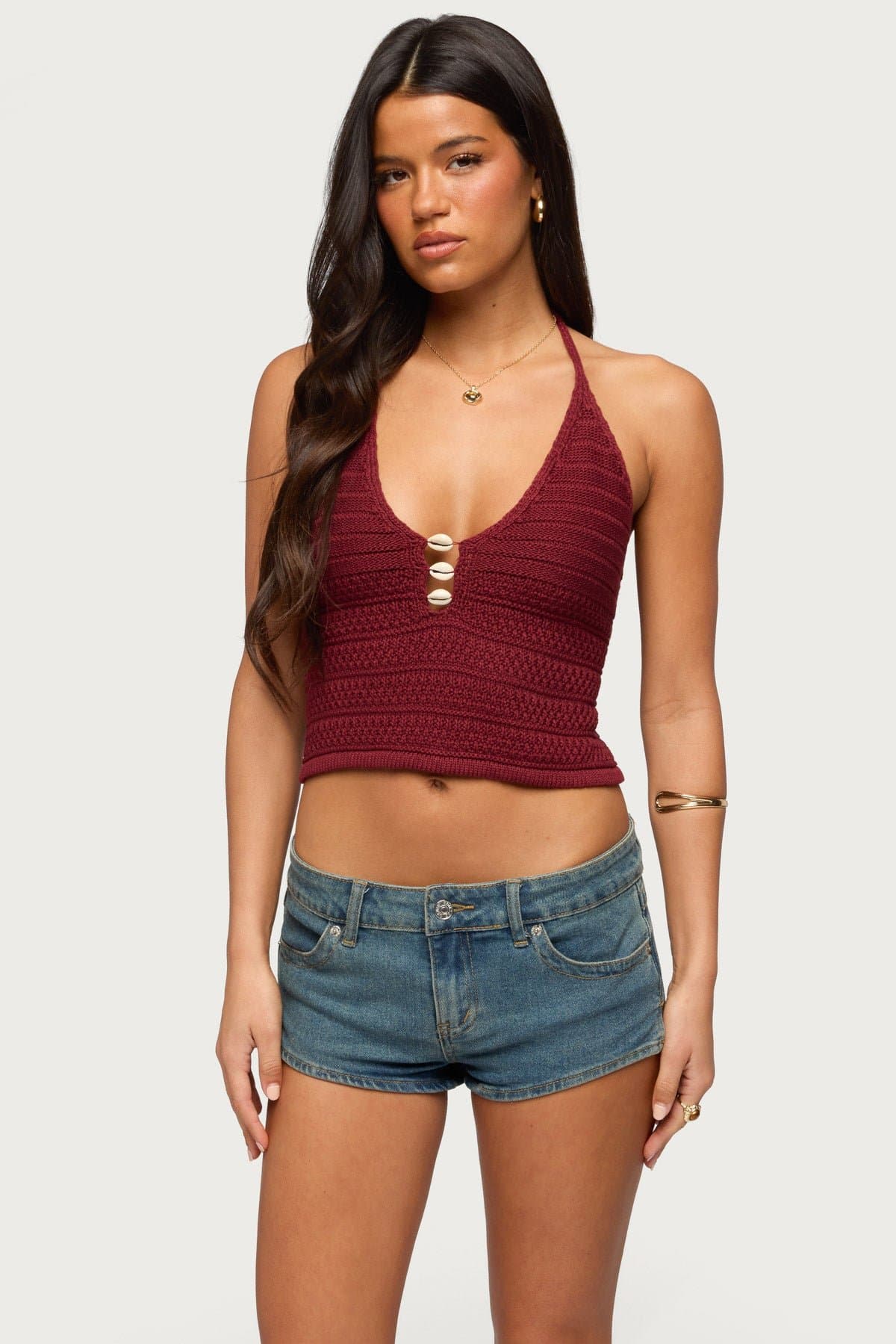 Backless Coastal Charm Crochet Top with Neck & Back Ties