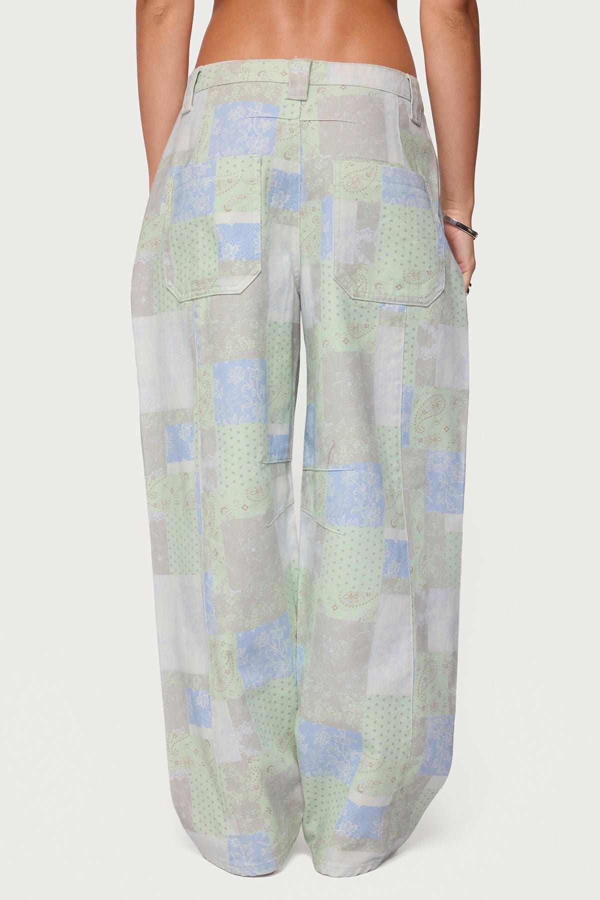 Patchwork Low Rise Barrel Leg Jeans 100% Cotton Rigid Denim