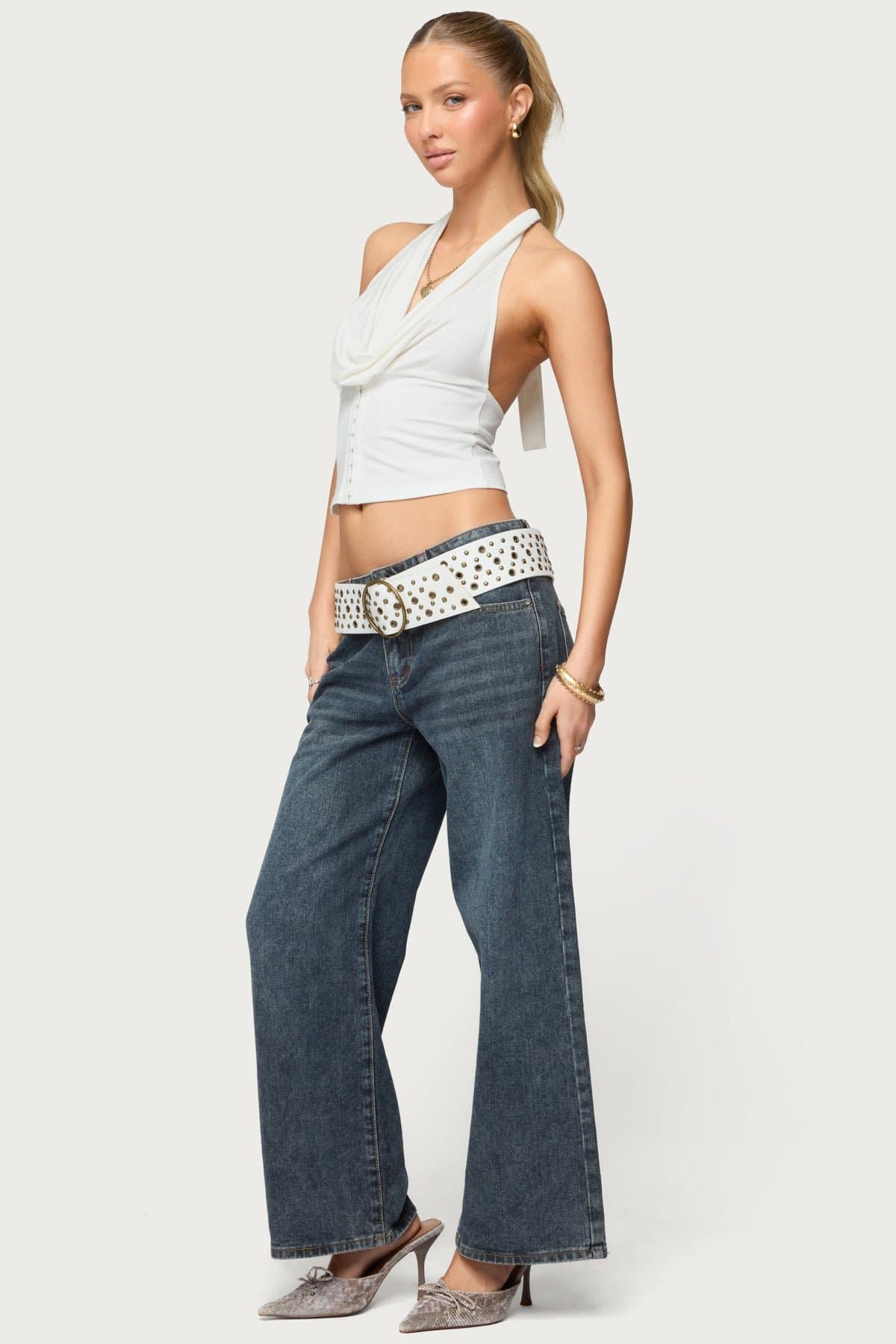 Hook & Eye Cowl Neck Halter Top in Rayon Spandex