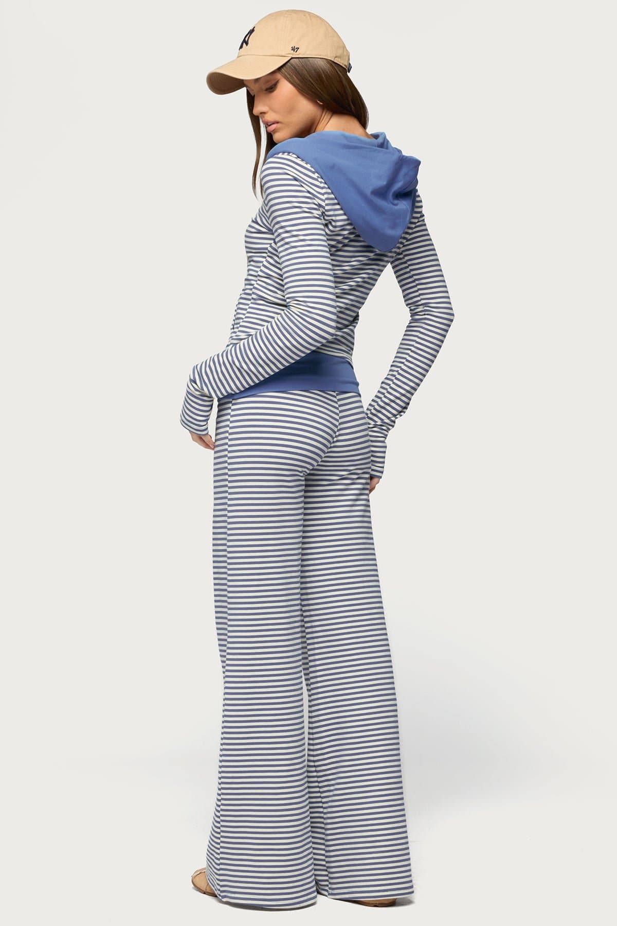 Meggy Striped Zip Up Hoodie with Contrast Hood - Cotton Spandex