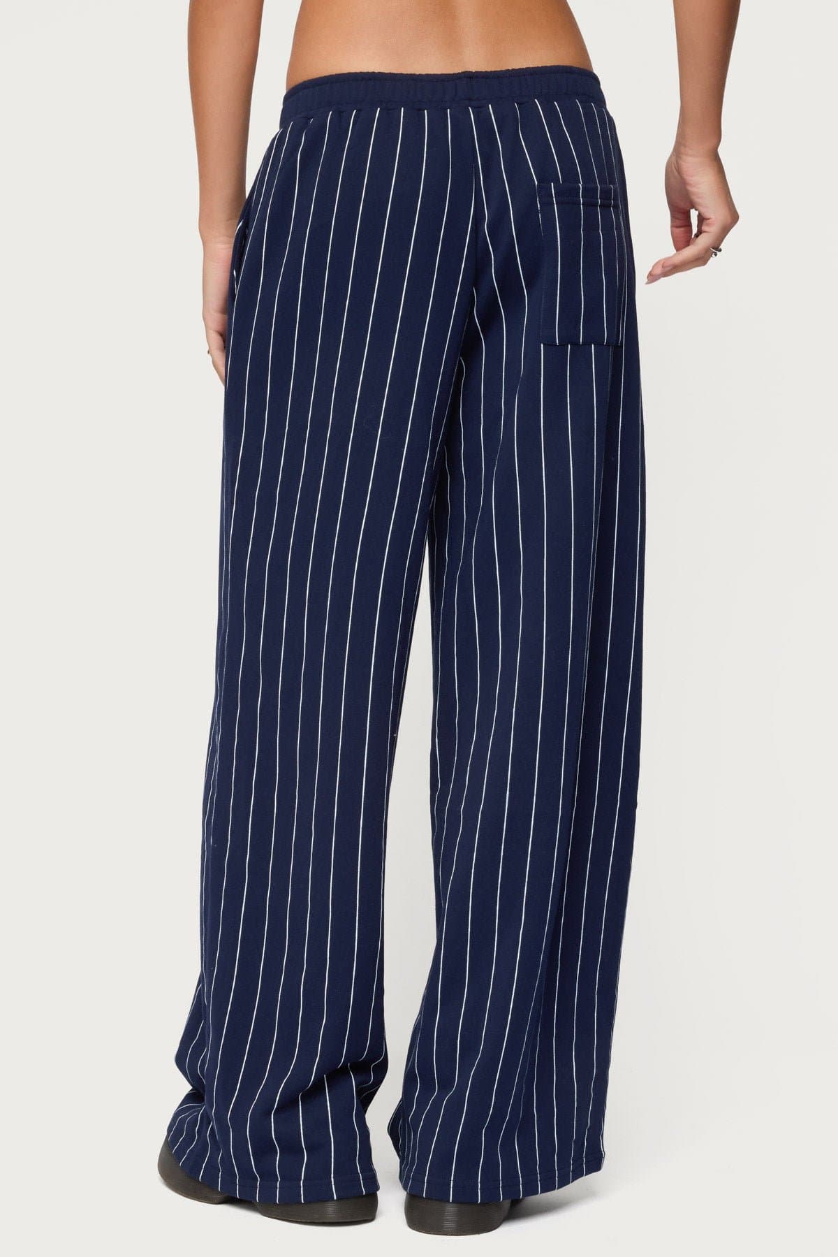 Mercer Pinstripe Wide Leg Sweatpants - Cotton Polyester Elastic Waistband