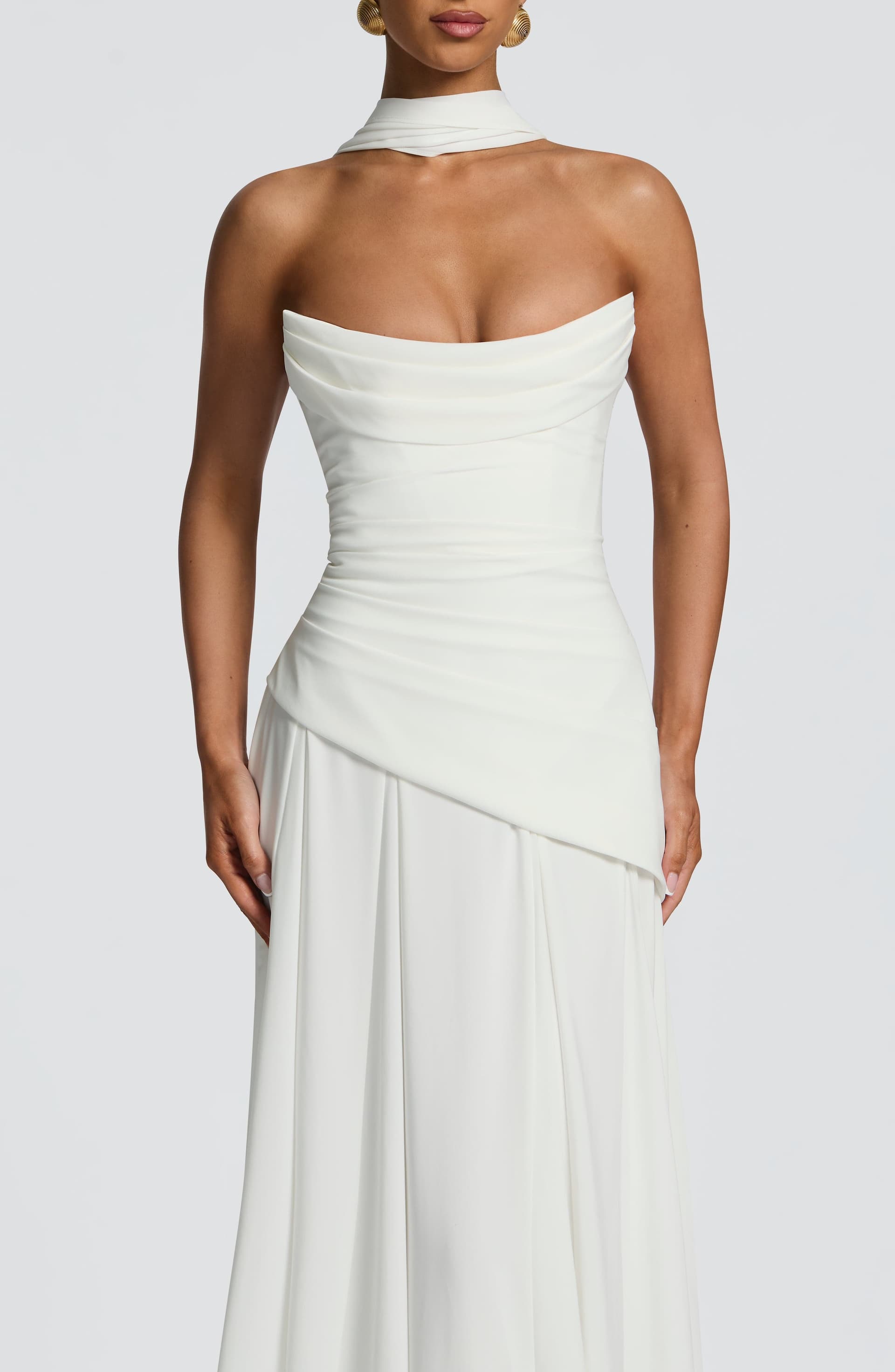 Patricia Maxi Dress in Ivory Chiffon with Lace-Up Back and Godet Skirt