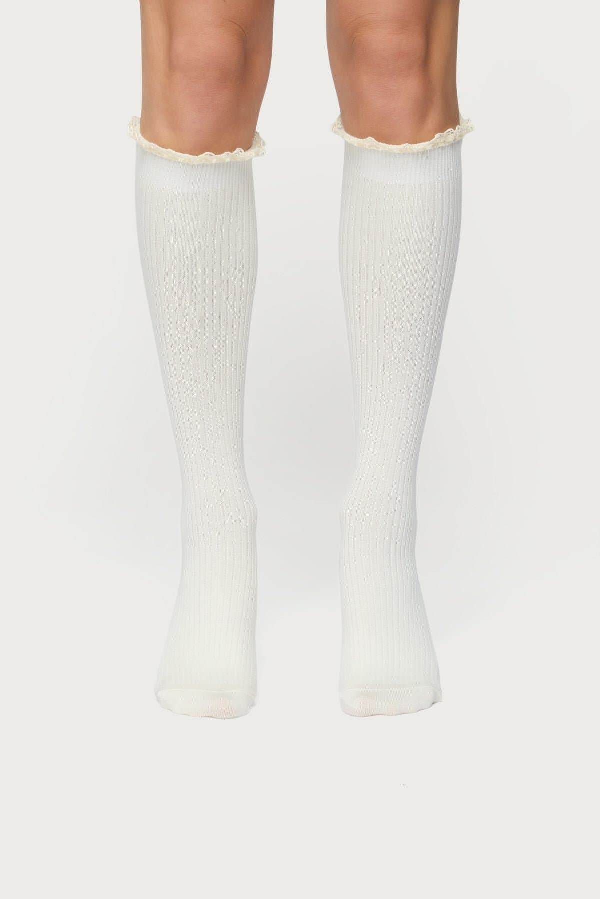 Lacey Ruffle Knee High Socks - Acrylic Polyester Nylon, 18.5 Inch Length
