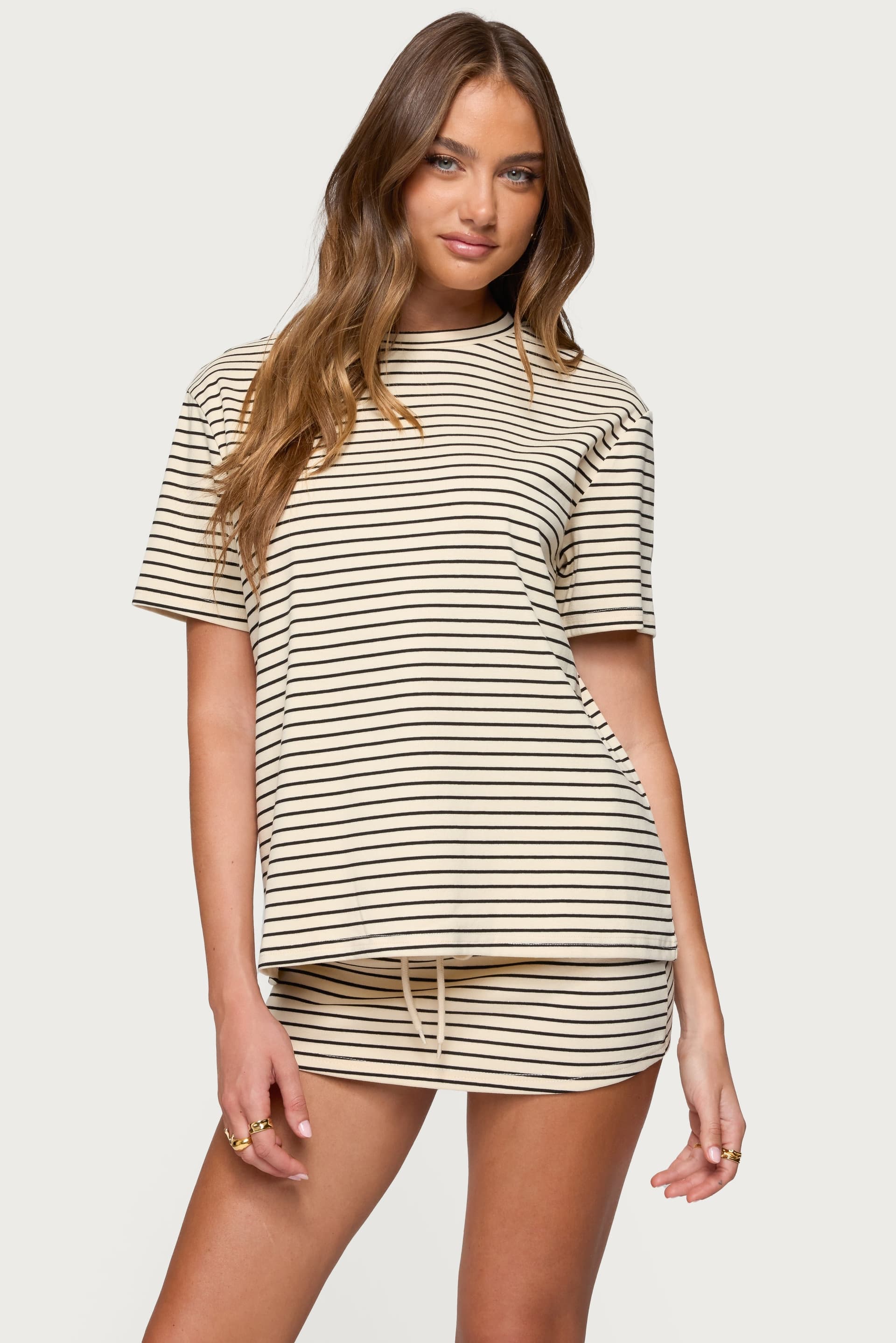 Brena Striped Oversized T-Shirt - Cotton Polyester Rayon Spandex Blend