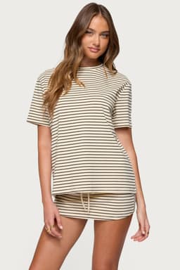 Brena Striped Oversized T-Shirt - Cotton Polyester Rayon Spandex Blend