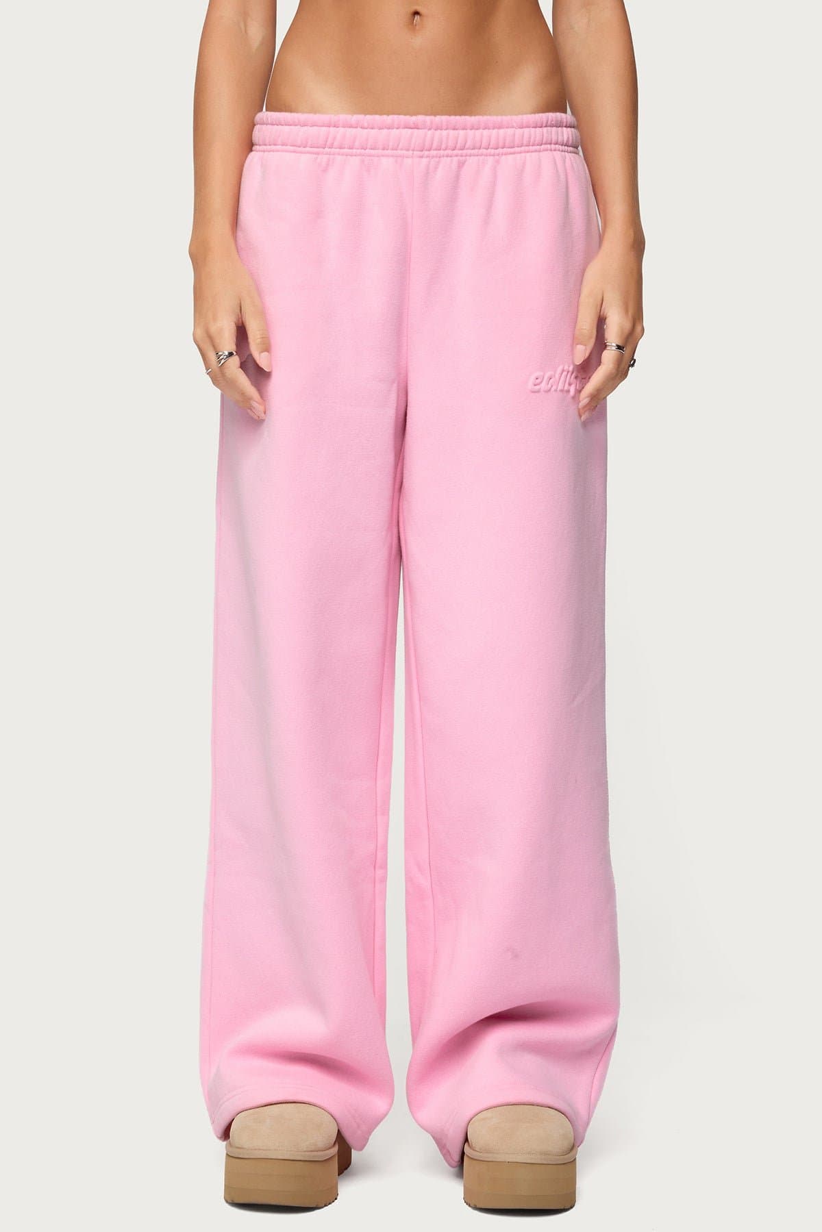 Totally Edikted Wide Leg Sweatpants with Embossed Graphic Polyester Cotton
