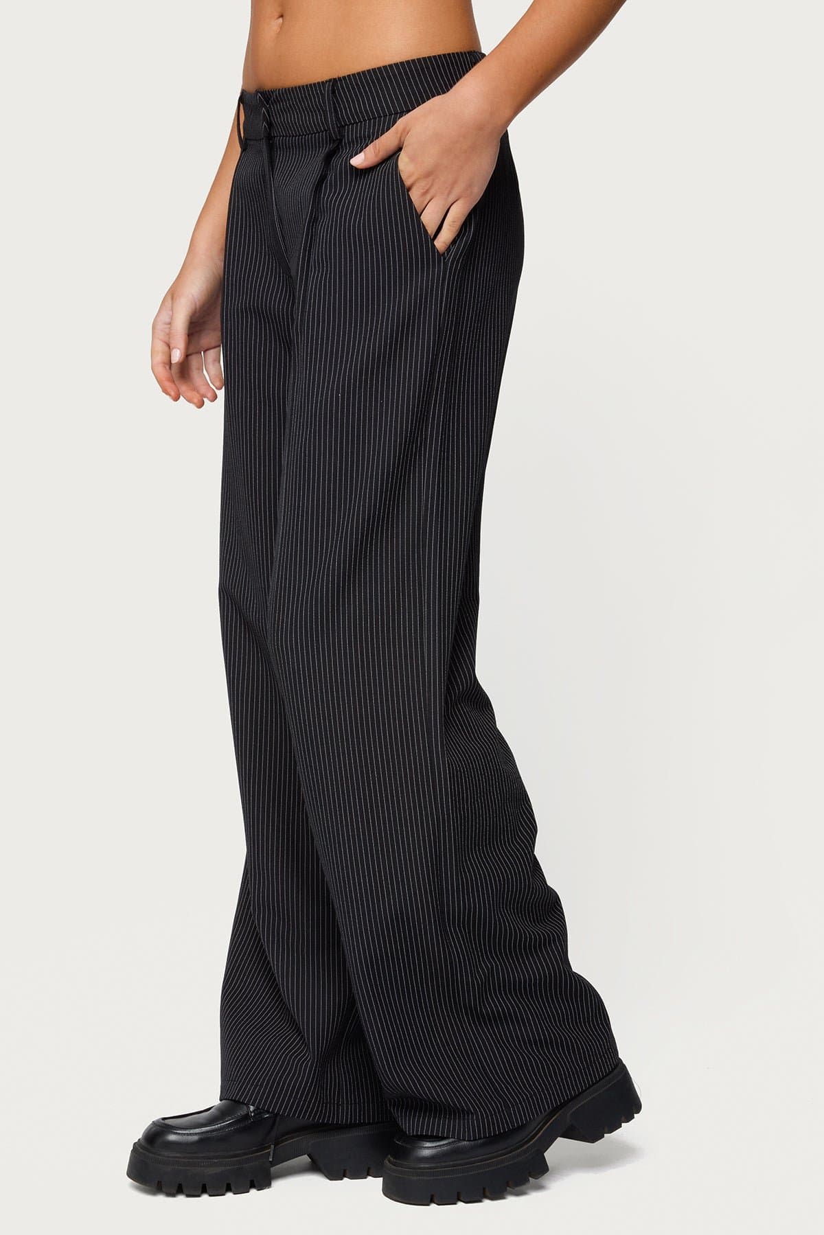 Pinstripe Tailored Straight Leg Pants - Polyester Rayon Spandex Blend