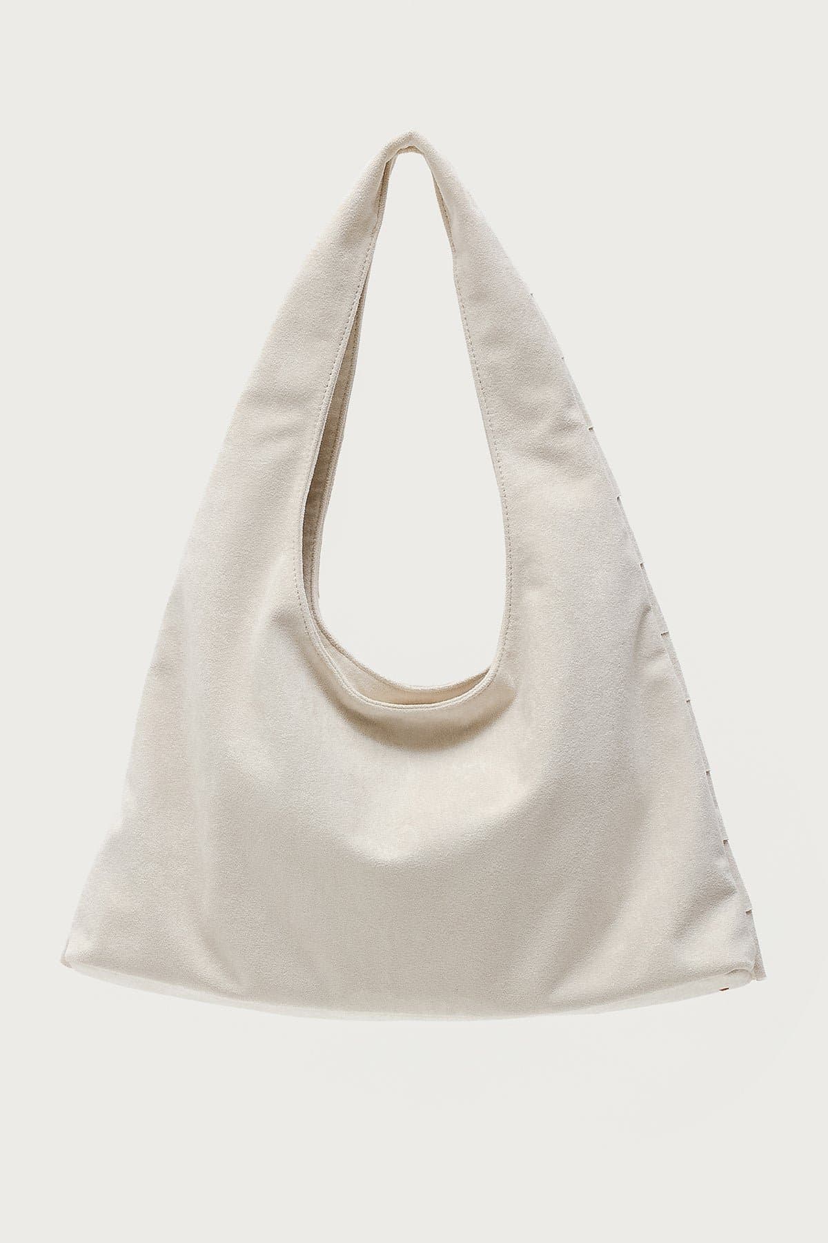 Ruffled Faux Suede Shoulder Bag - Polyester Spandex, 17.7" W x 15" H x 2.4" D