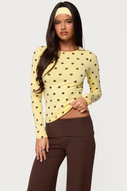 Maricelle Women's Polka Dot Print Long Sleeve Cotton Spandex T-Shirt