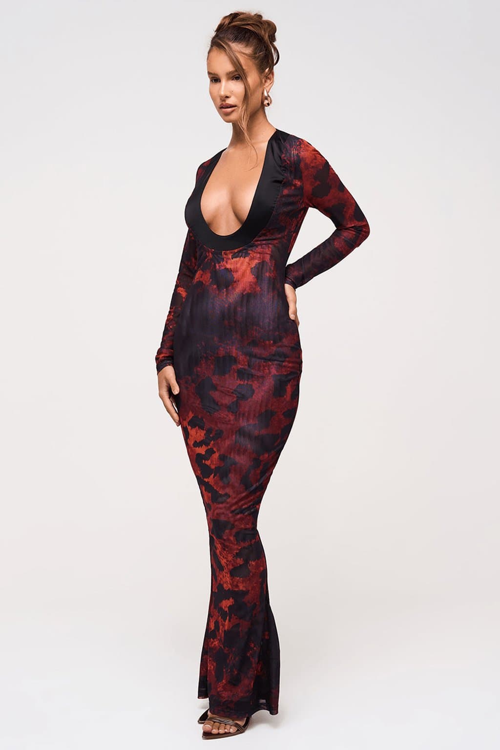 Leaena Deep Scoop Maxi Dress in Hot Leopard Print