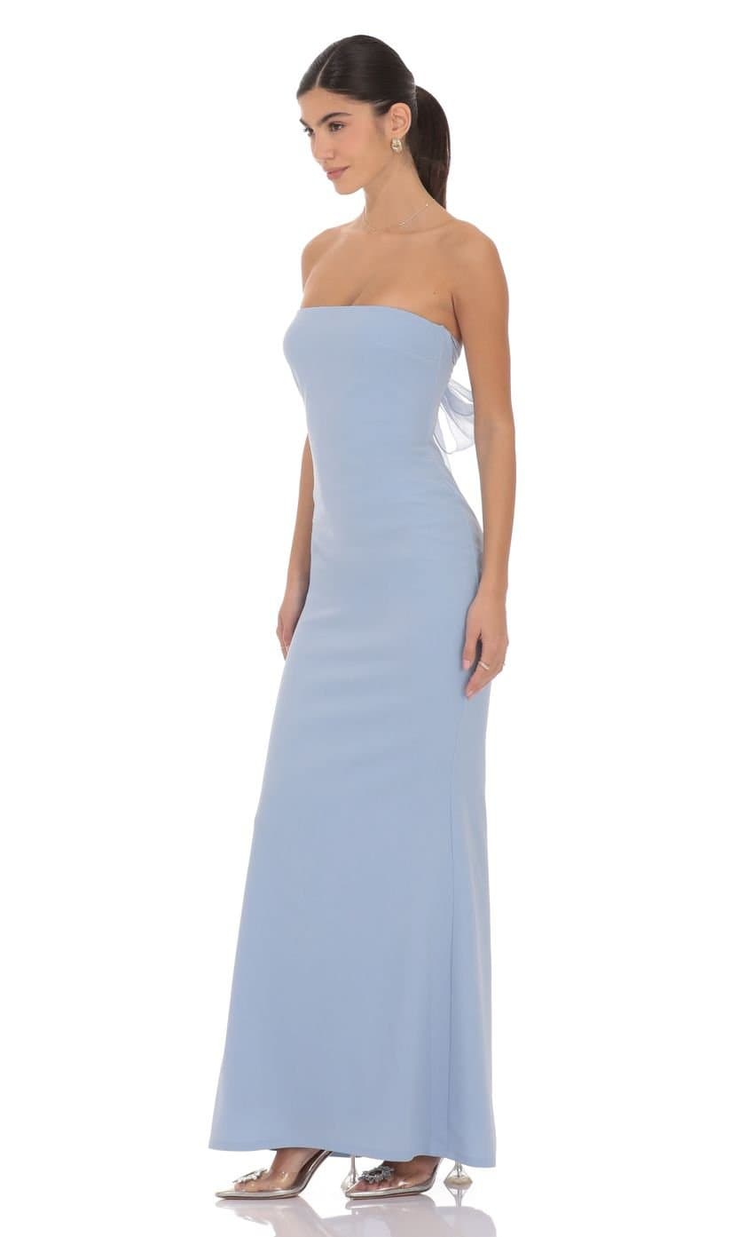 Back Bow Strapless Maxi Dress in Light Blue