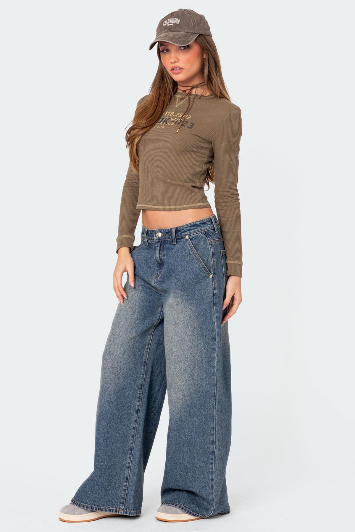 Army Wife Graphic Ribbed Long Sleeve T-Shirt - Cotton Polyester Spandex