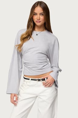 Charlisa Cinched Waist Long Sleeve Top - Cotton Spandex Ruched Detailing