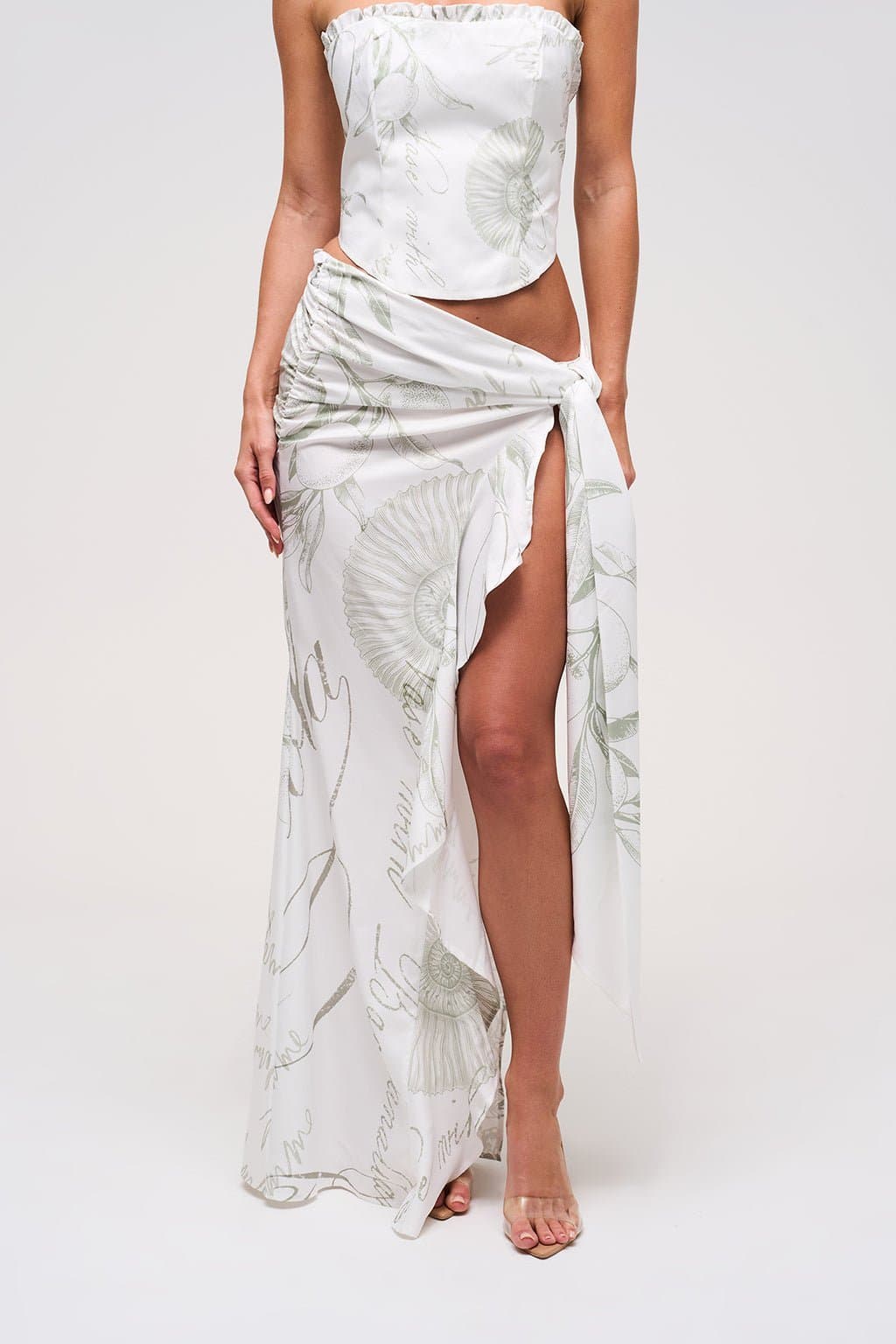 Grecian Wrap Maxi Skirt in Greek Vase Print - Woven No-Stretch Fabric