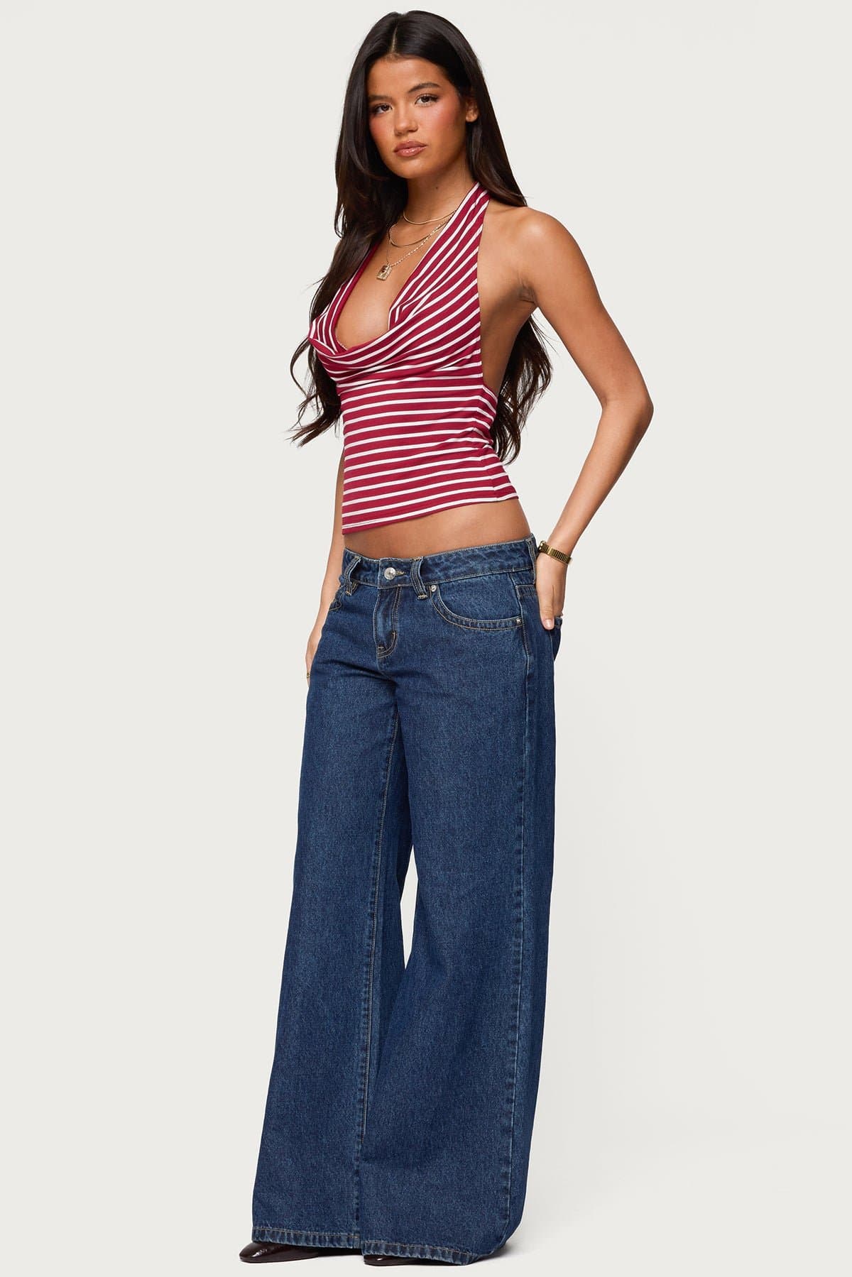 Raiyne Low Rise Wide Leg Jeans in Rigid Denim Cotton Polyester Spandex