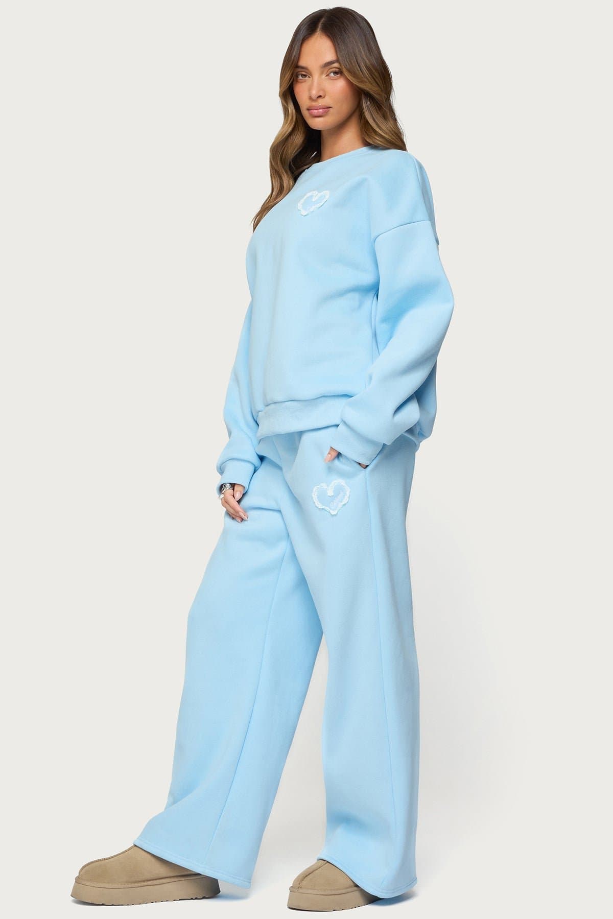 Love Edikted Oversized Crewneck Sweatshirt with Lace Heart Patch