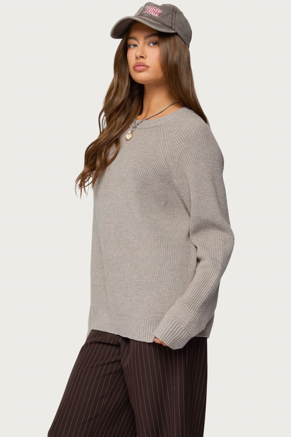 Lavonne Oversized Knit Raglan Sweater in Rayon Polyester Nylon Blend