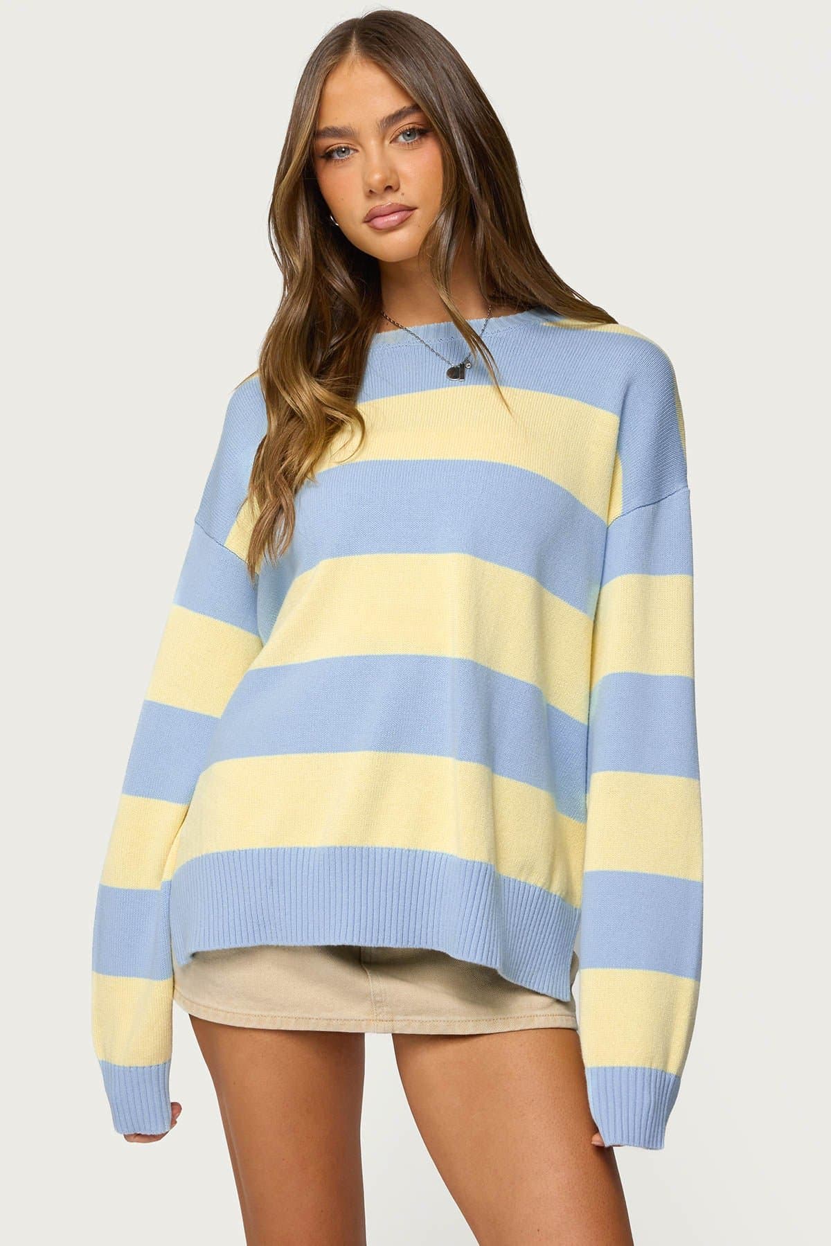 Riley Oversized Striped Sweater 100% Cotton Knit Fabric
