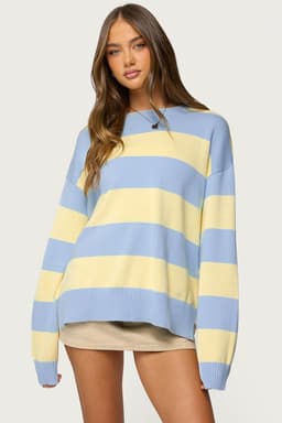 Riley Oversized Striped Sweater 100% Cotton Knit Fabric