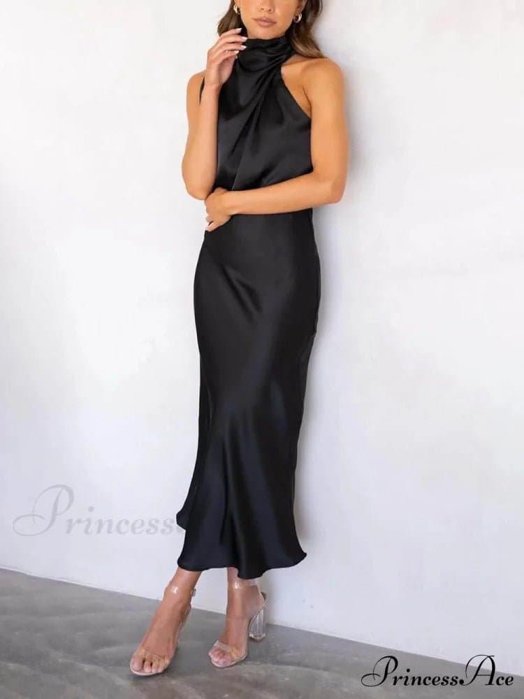 Unique Bridesmaid Sleeveless High Neck Midi Dress