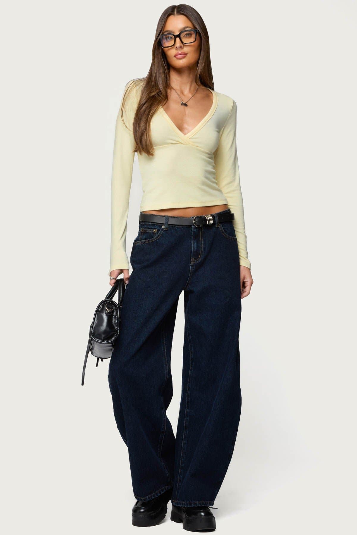 Doron V-Neck Long Sleeve Top - Rayon Cotton Acrylic Spandex Blend