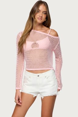 Inara Off Shoulder Crochet Top Long Sleeve Acrylic Small Medium Large