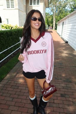 Brooklyn Contrast Oversized Rugby Shirt - 100% Cotton with Side Stripes and NYC Graphic