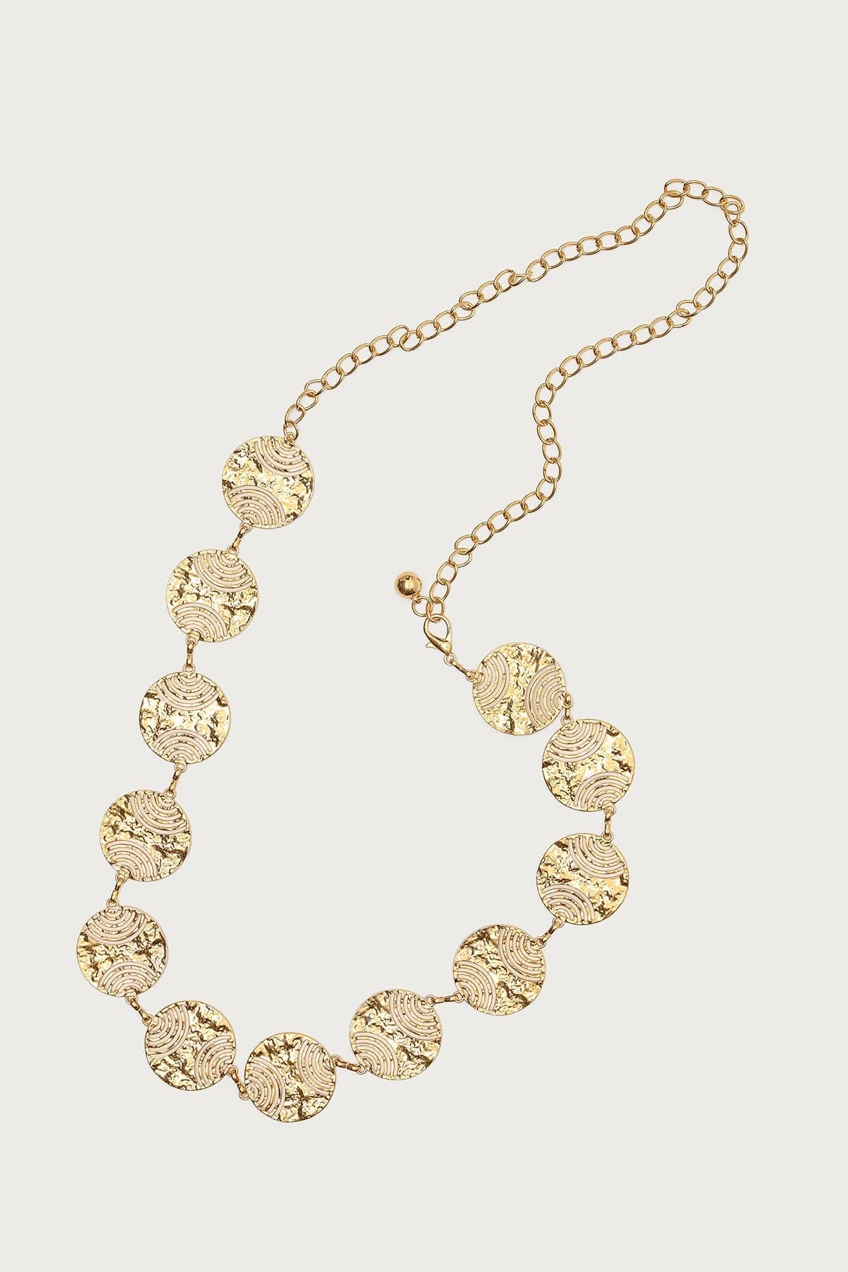 Textured Disc Chain Belt - Gold Tone Metal, 46.4 Inch Length