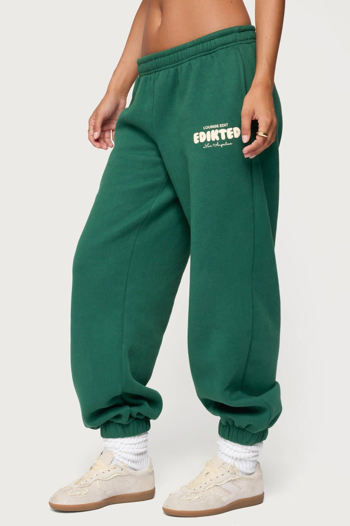 Lounge Edit Sweatpants with Elastic Waistband and Edikted Graphic - Polyester Cotton Rayon