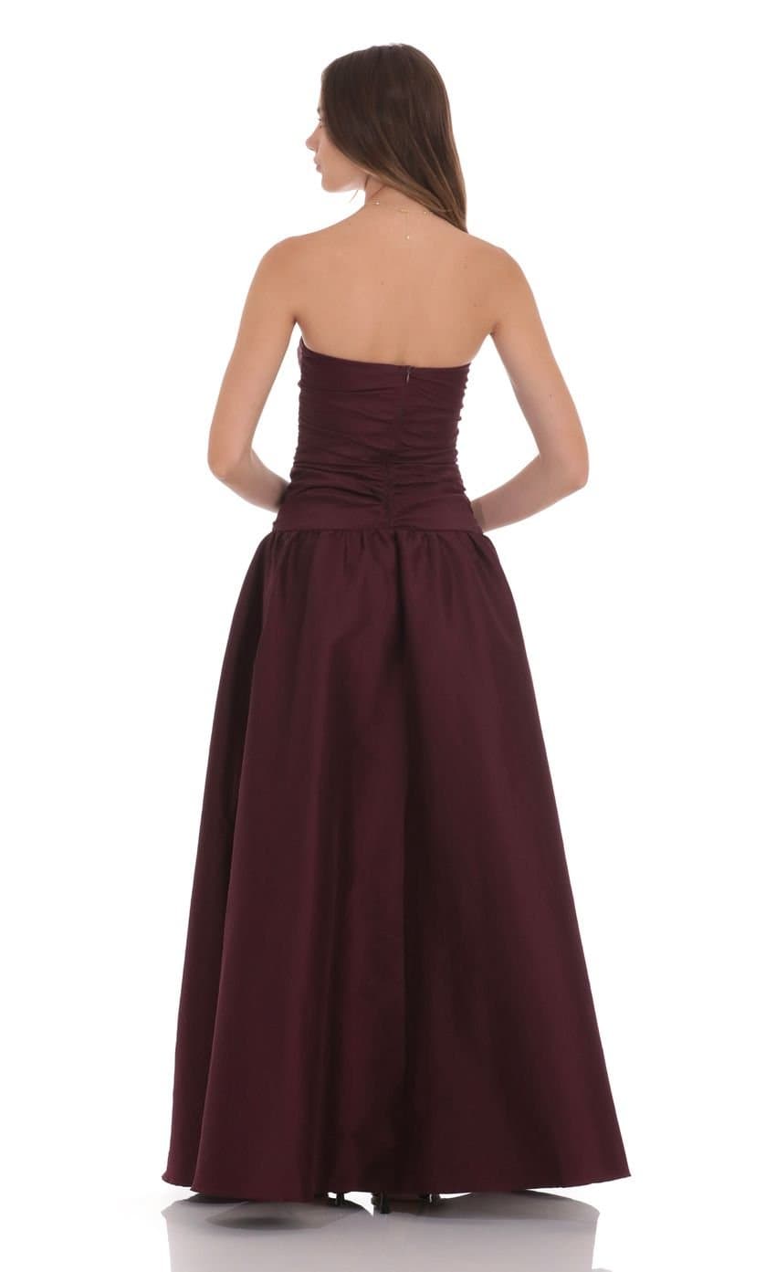 Cutout Drop Waist Strapless Maxi Dress in Wine